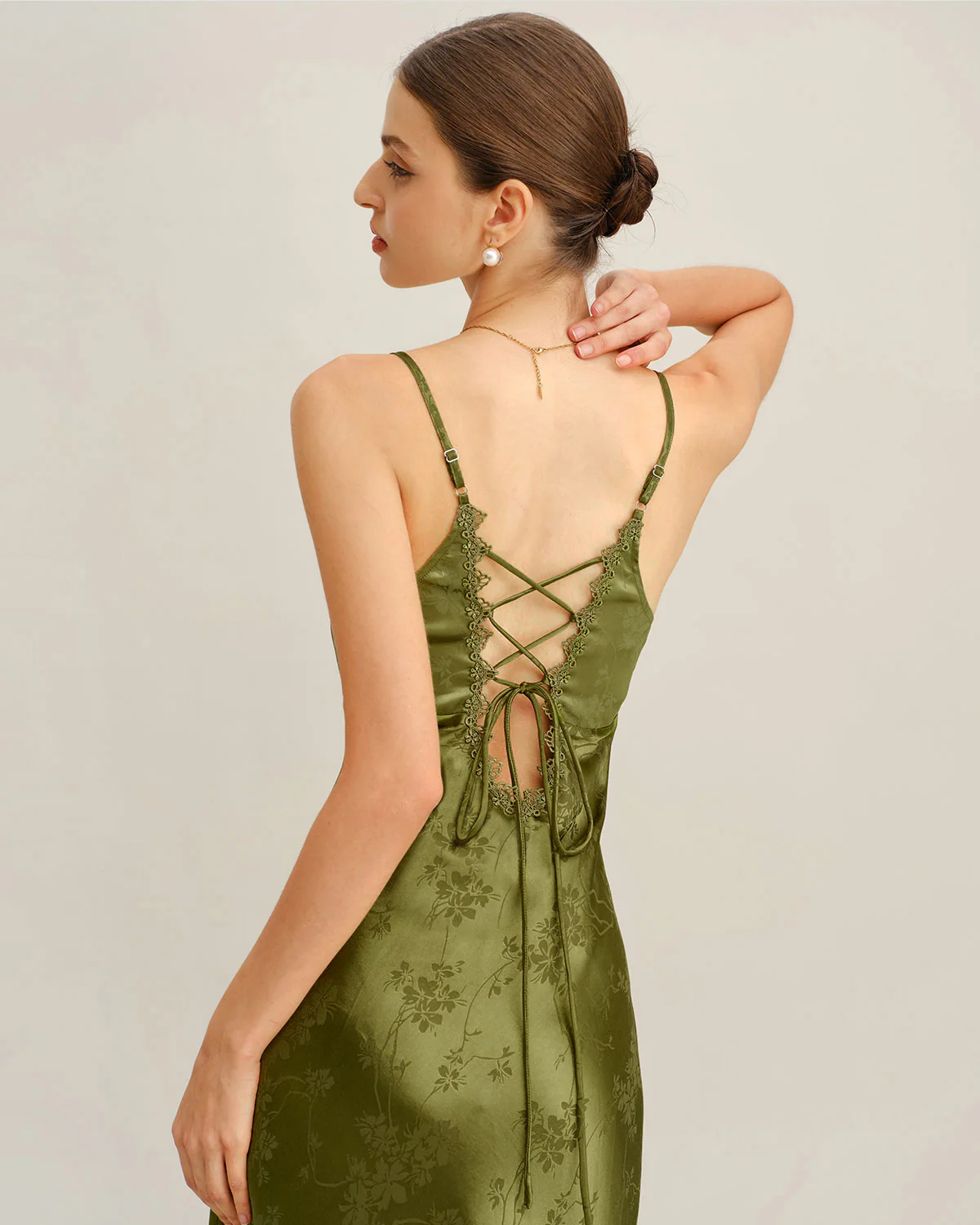 Green Jacquard Corset Slip Maxi Dress - Image 3