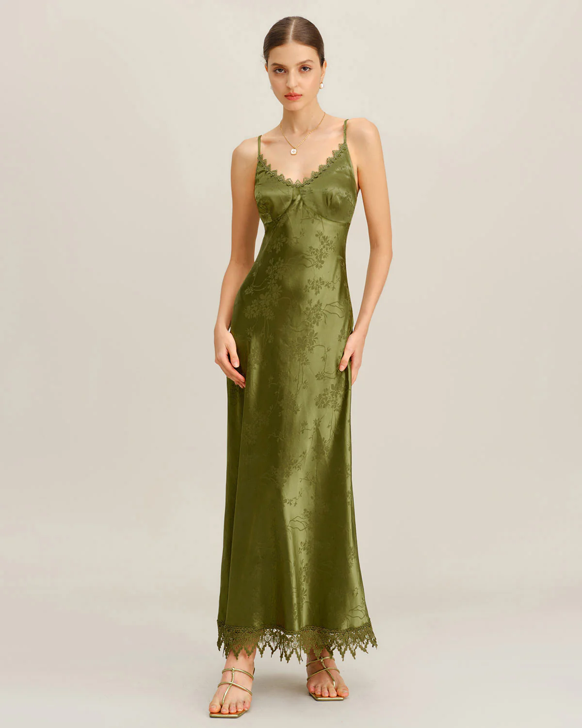 Green Jacquard Corset Slip Maxi Dress - Image 5