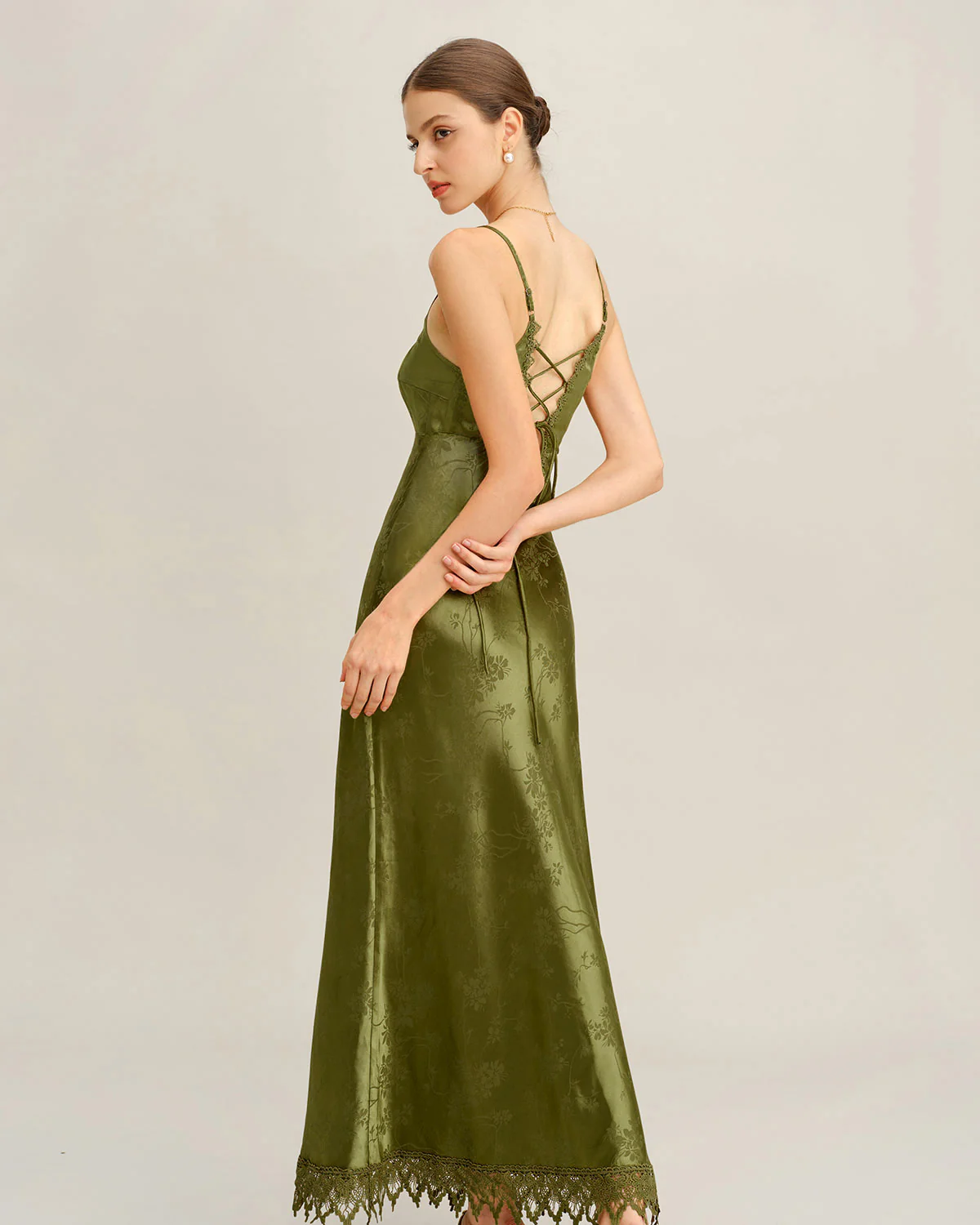 Green Jacquard Corset Slip Maxi Dress - Image 6