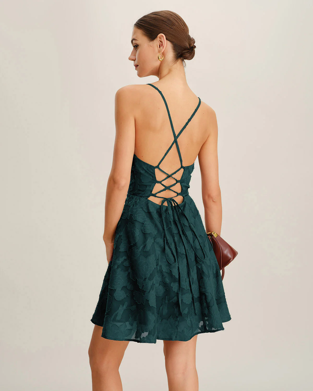 Green Jacquard Slip Mini Dress - Image 3