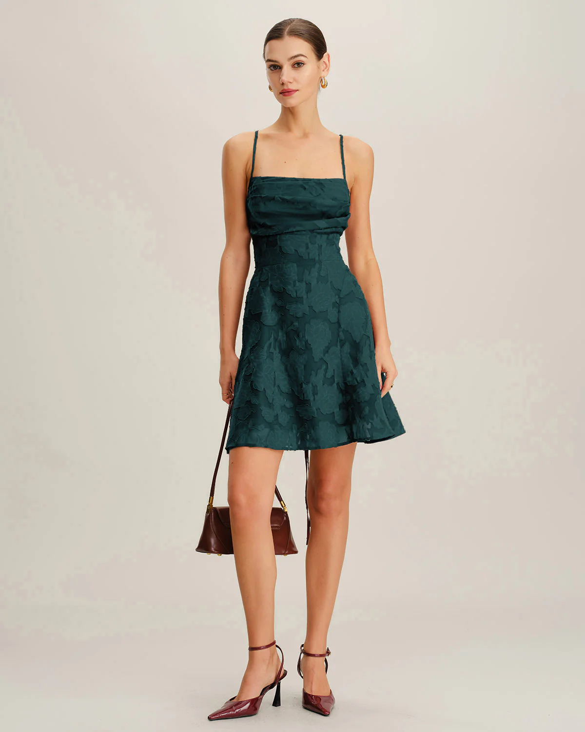 Green Jacquard Slip Mini Dress - Image 4
