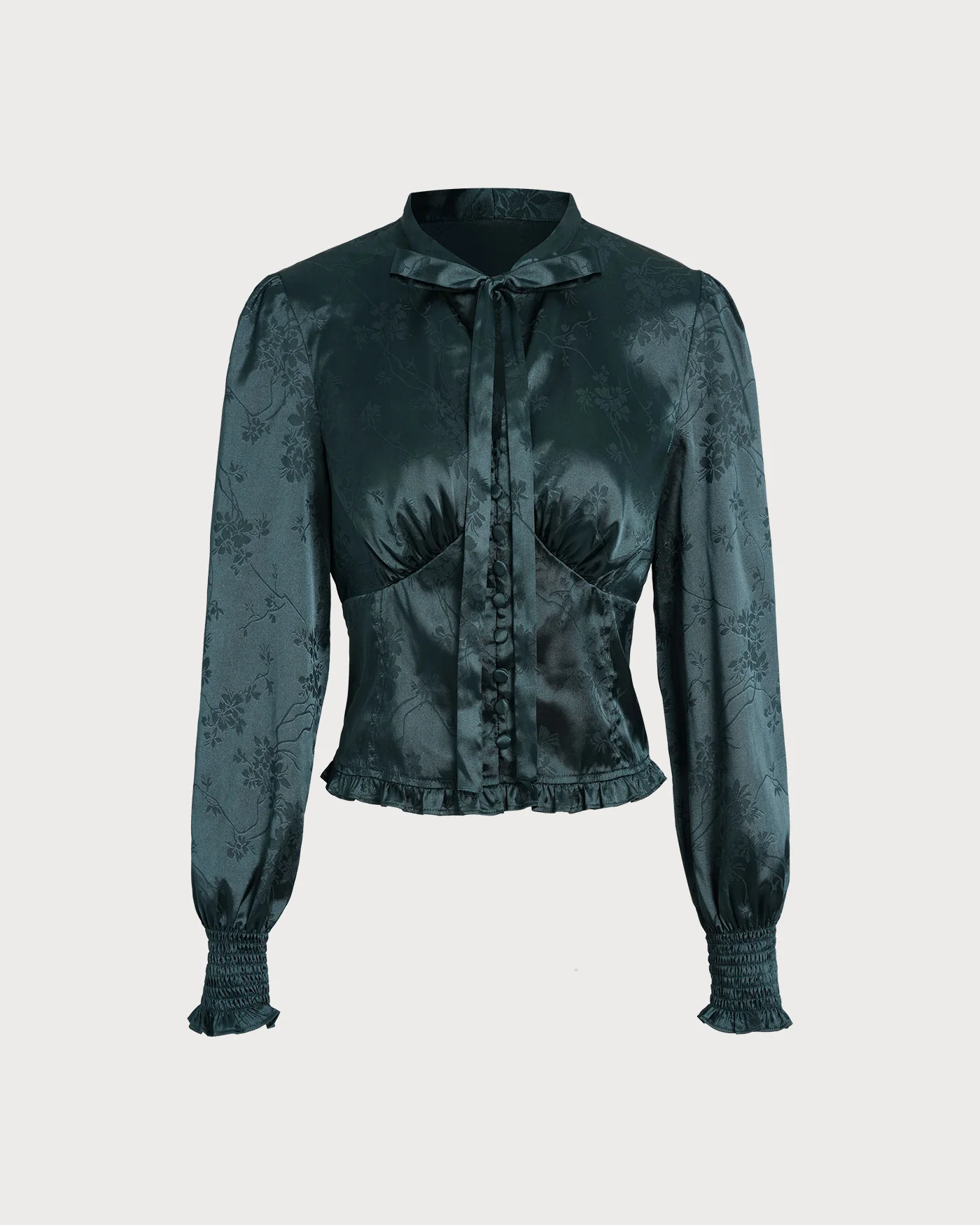 Green Jacquard Tie Neck Blouse - Image 6