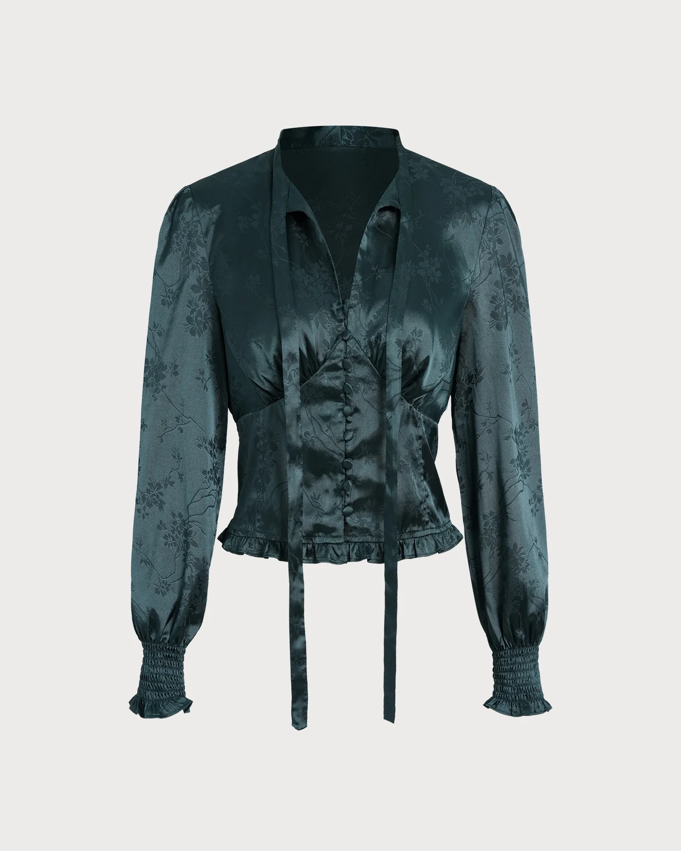 Green Jacquard Tie Neck Blouse - Image 7