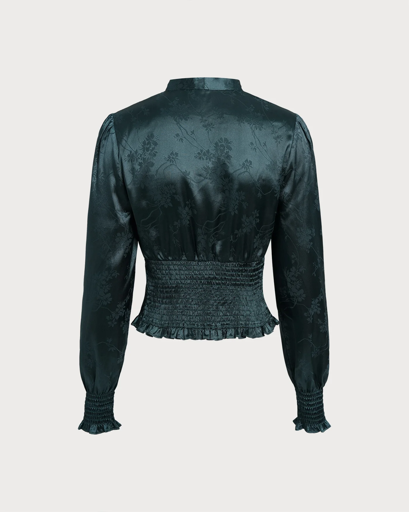 Green Jacquard Tie Neck Blouse - Image 8