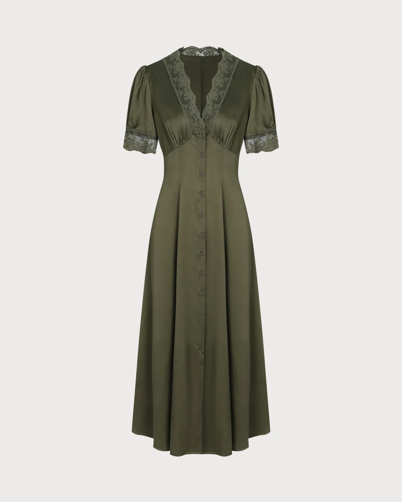 Green Lace Satin Midi Dress - Image 5