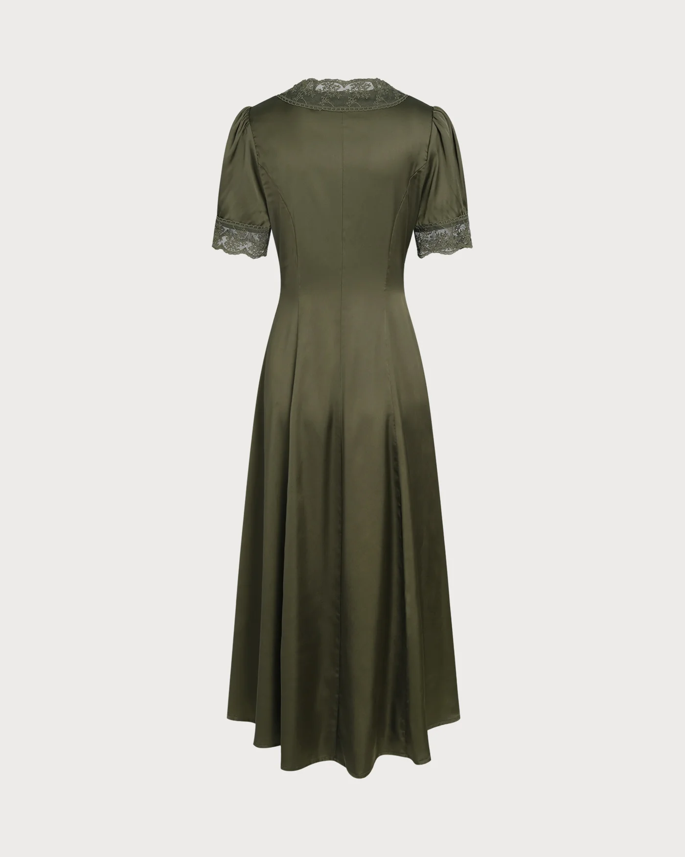 Green Lace Satin Midi Dress - Image 6