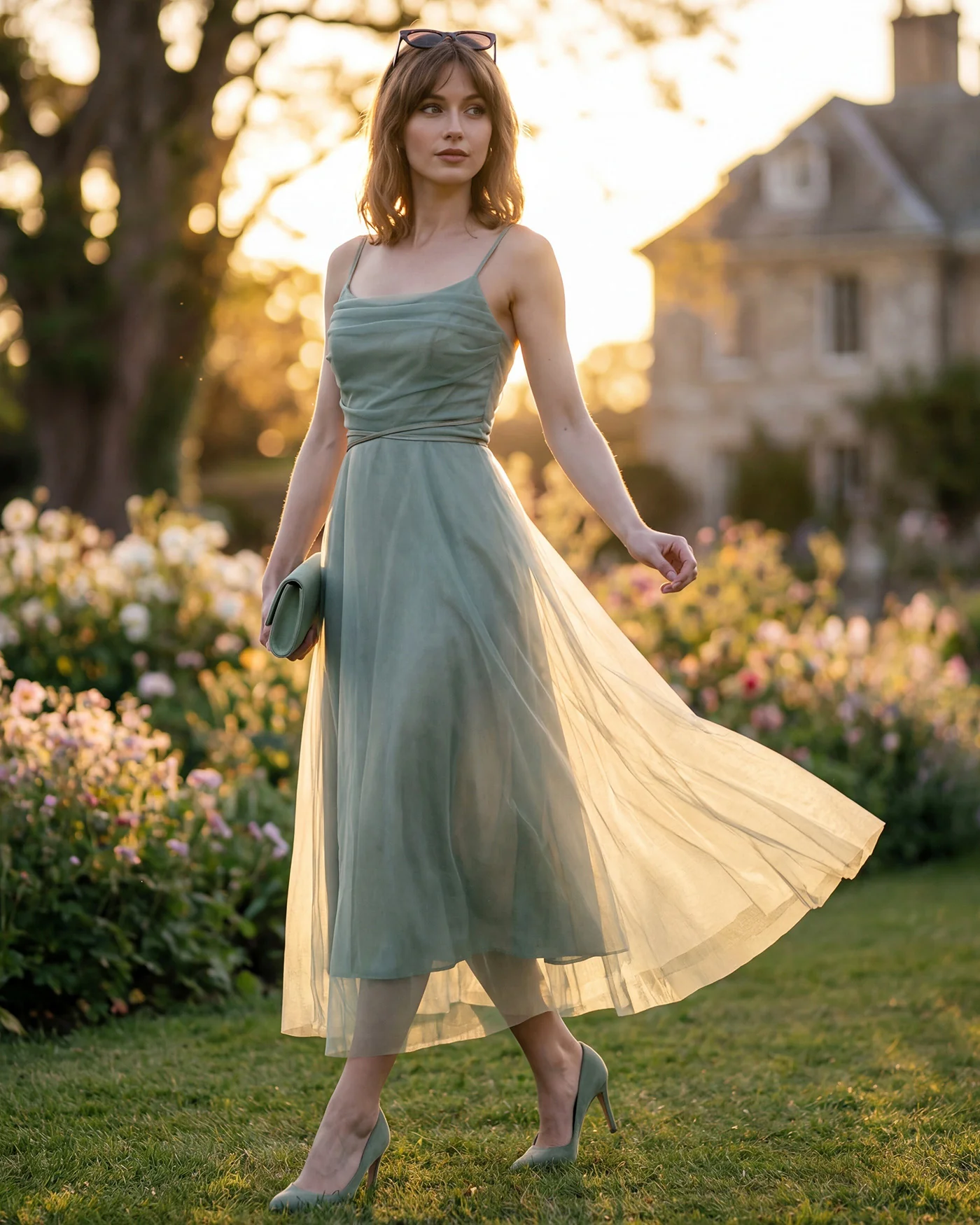 Green Mesh Flowy Slip Midi Dress - Image 2