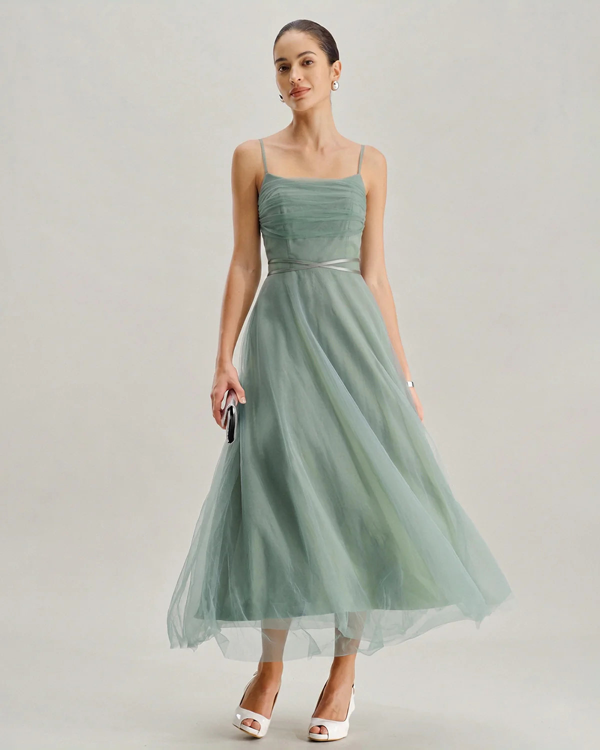 Green Mesh Flowy Slip Midi Dress - Image 3