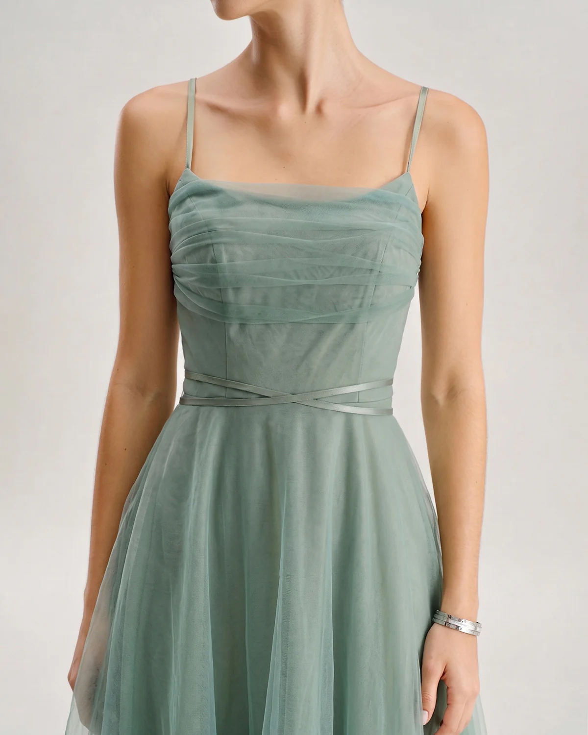 Green Mesh Flowy Slip Midi Dress - Image 4
