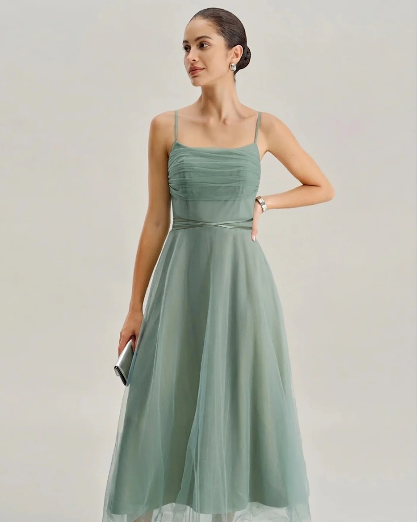 Green Mesh Flowy Slip Midi Dress - Image 5
