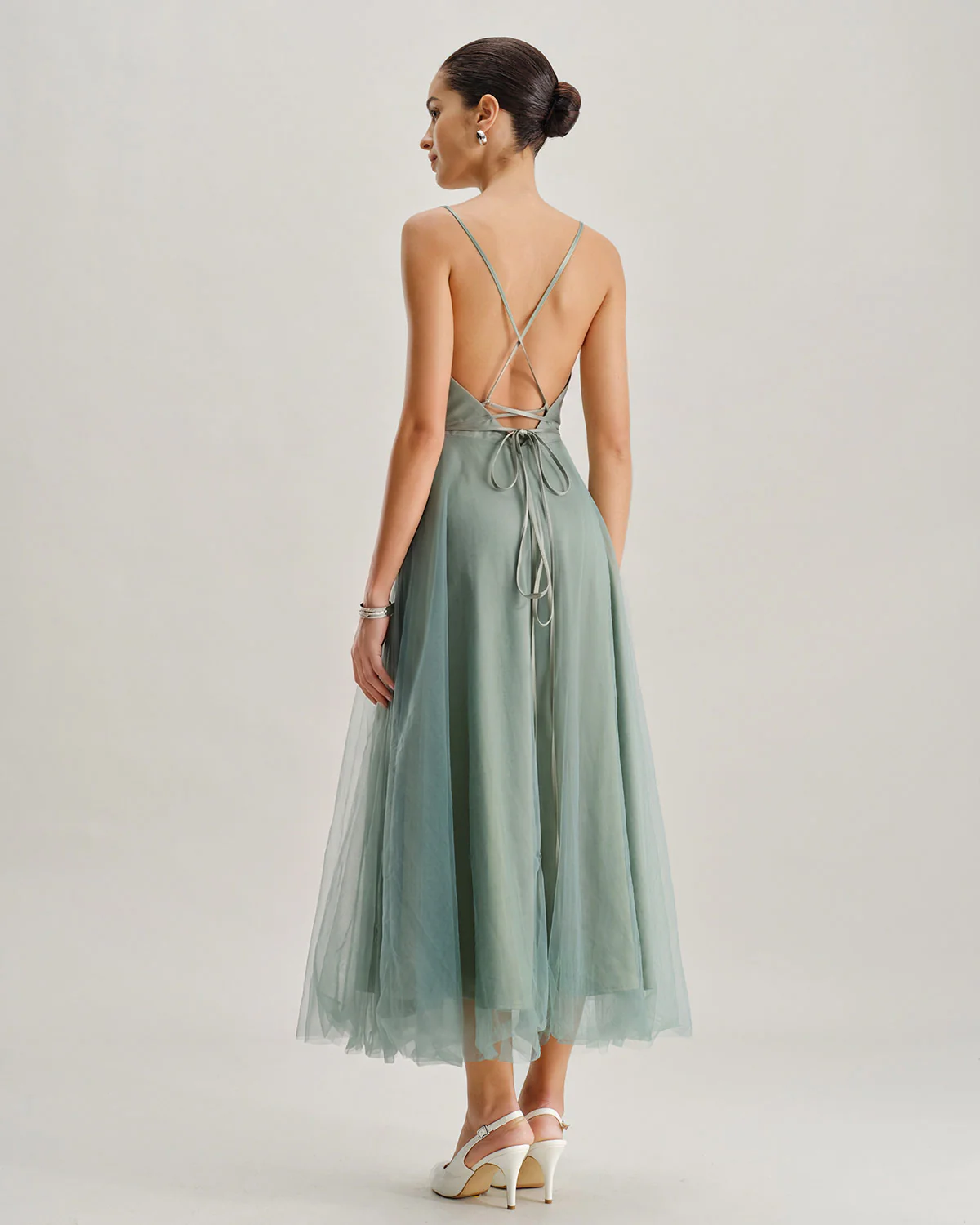 Green Mesh Flowy Slip Midi Dress - Image 6