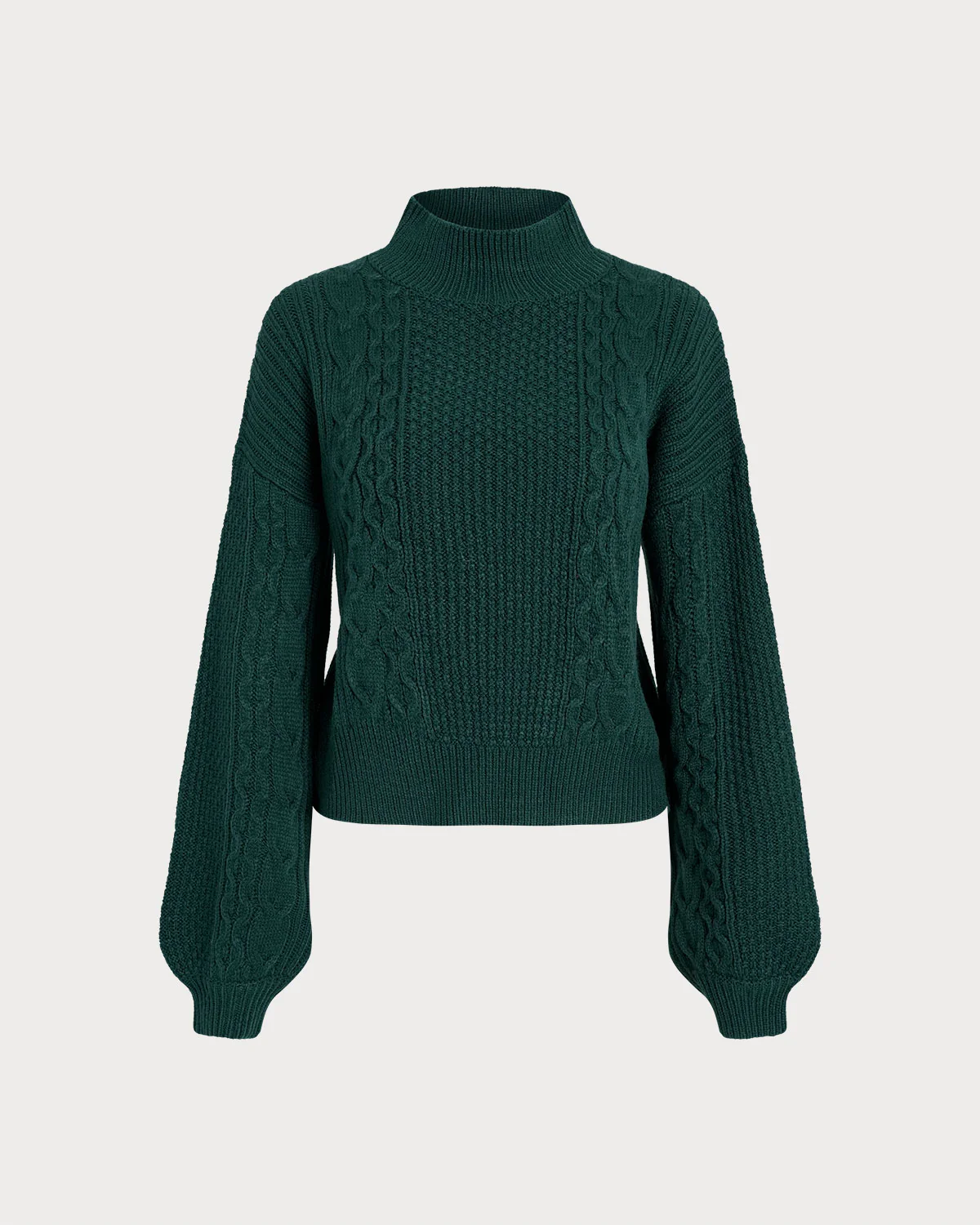 Green Mock Neck Lantern Sleeve Sweater - Image 6
