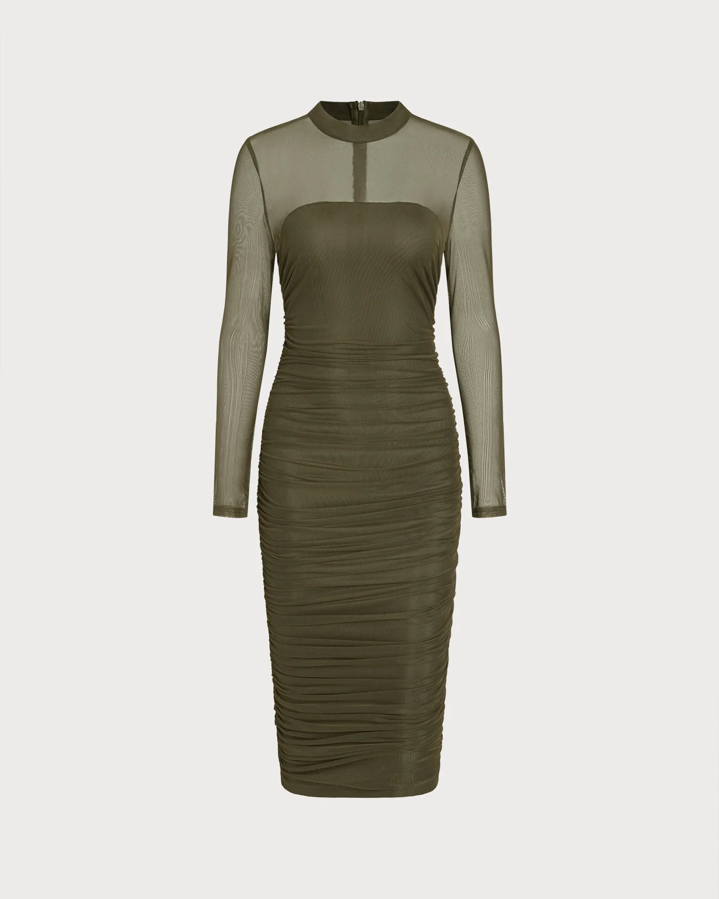 Green Mock Neck Ruched Midi Dress - Image 7