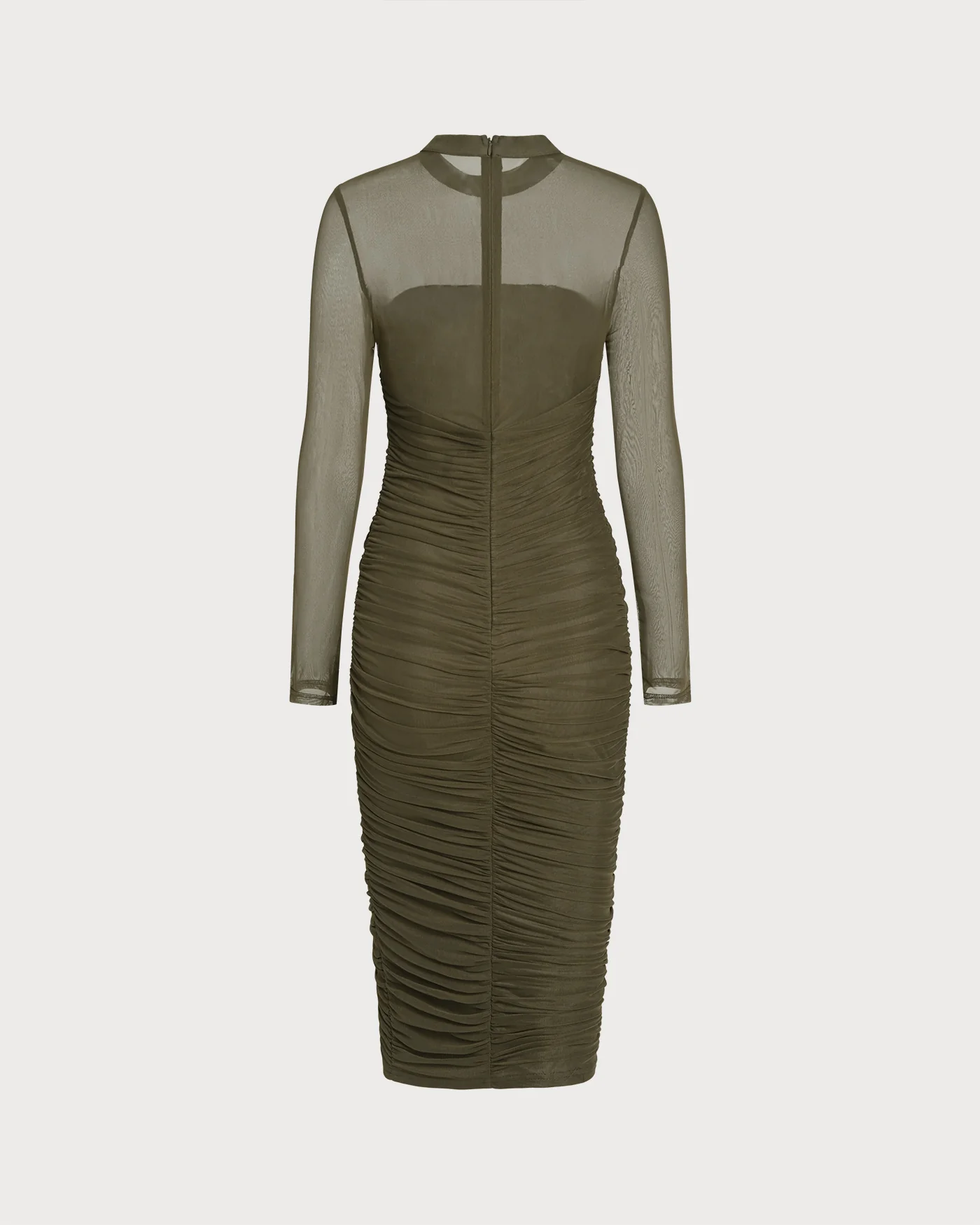 Green Mock Neck Ruched Midi Dress - Image 8