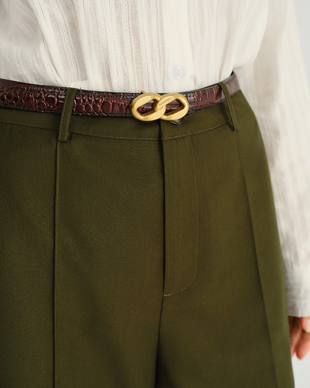 Green Natural Waisted Pocket Straight Pants - Image 2