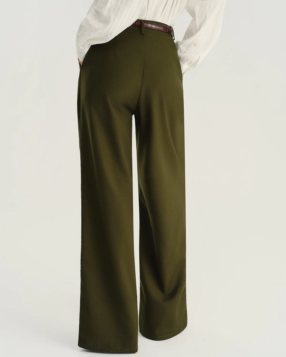 Green Natural Waisted Pocket Straight Pants - Image 3