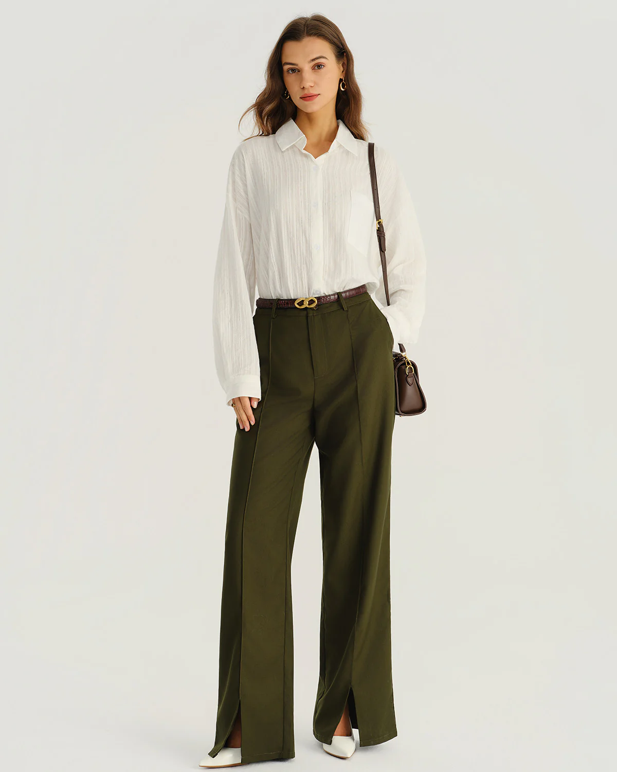 Green Natural Waisted Pocket Straight Pants - Image 4