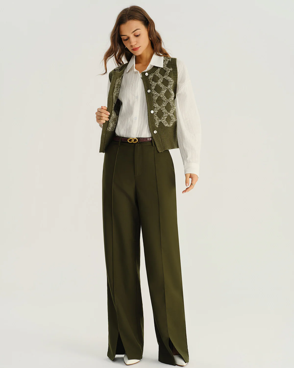 Green Natural Waisted Pocket Straight Pants - Image 5