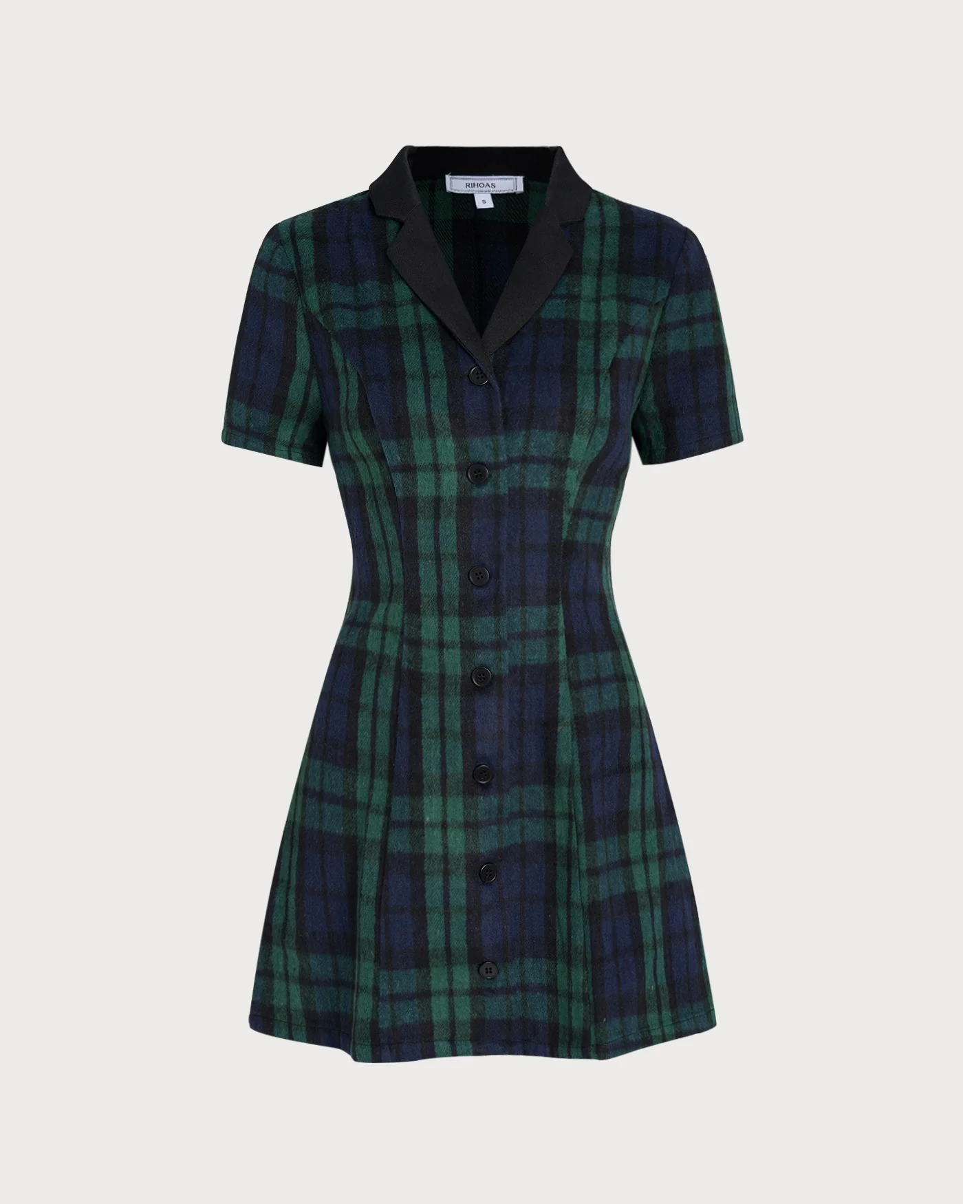 Green Plaid Collar Mini Dress - Image 7