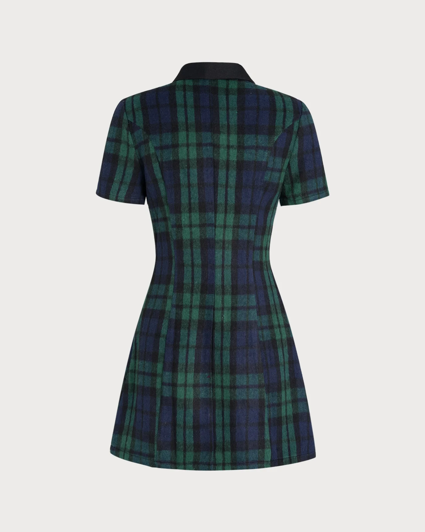 Green Plaid Collar Mini Dress - Image 8
