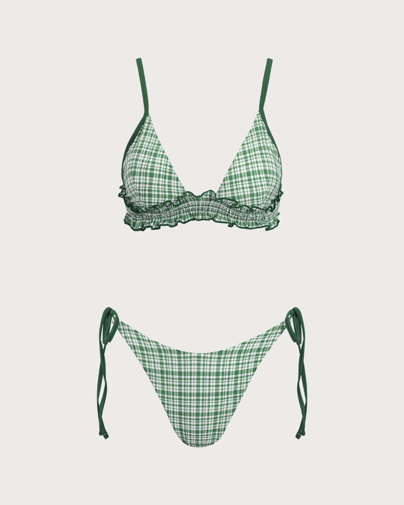 Green Plaid Drawstring Bikini Set - Image 7