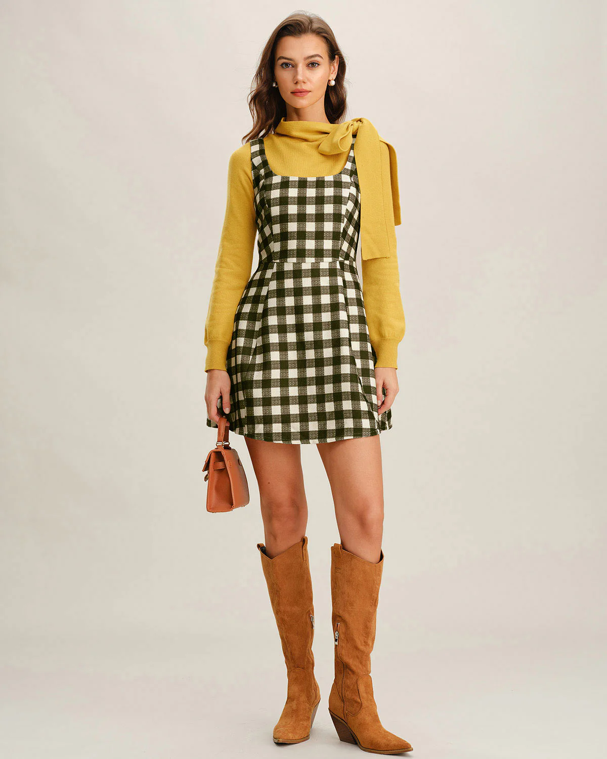 Green Plaid Sleeveless Mini Dress - Image 4