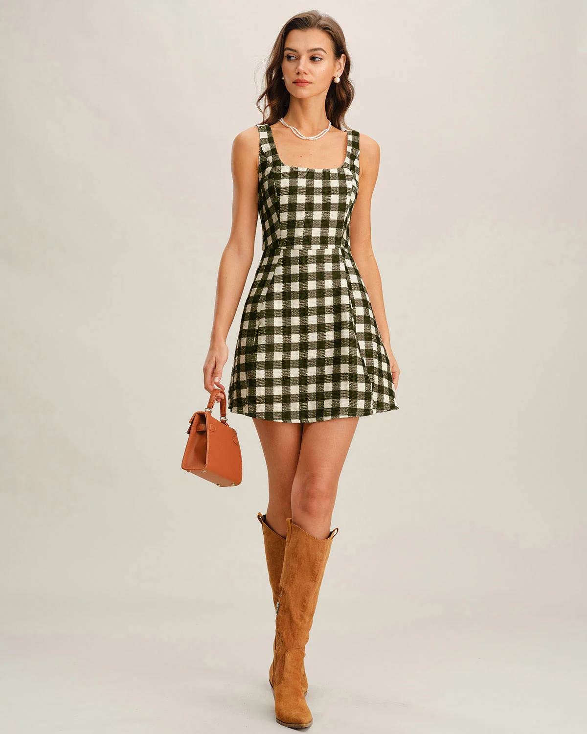 Green Plaid Sleeveless Mini Dress - Image 5