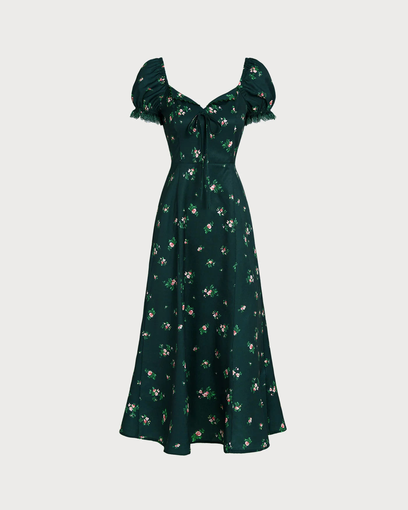 Green Puffed Sleeve Floral Midi Dress - Image 8