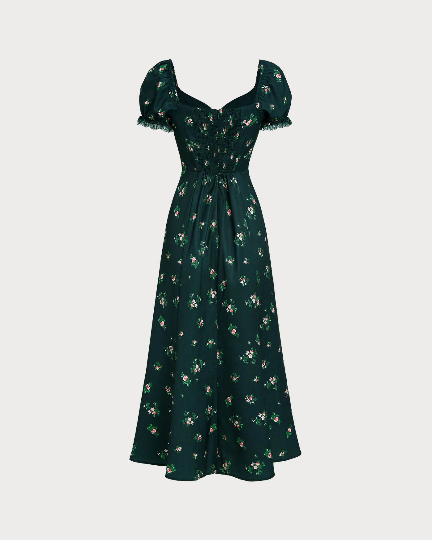 Green Puffed Sleeve Floral Midi Dress - Image 9