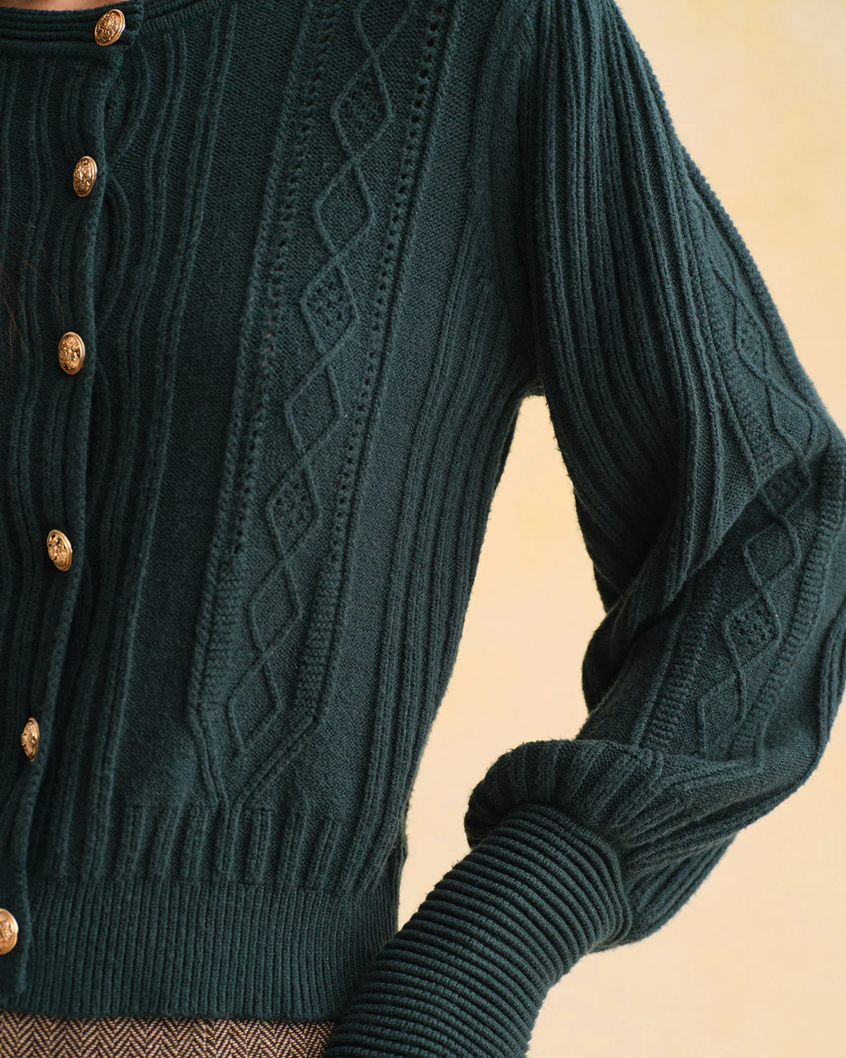 Green Retro Lantern Sleeve Knit Cardigan - Image 2