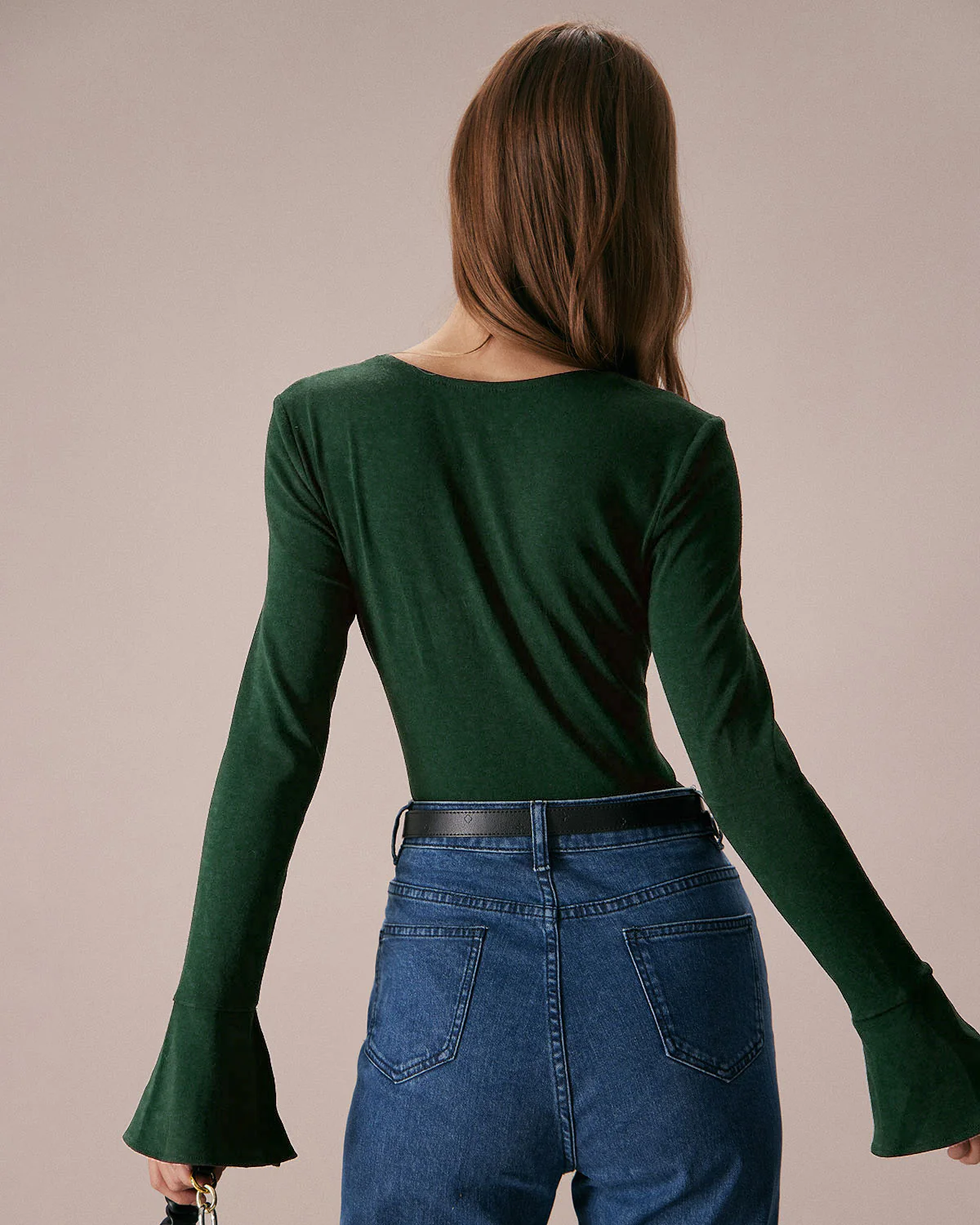 Green Ribbed Knit Bell Sleeve Tee - Image 7