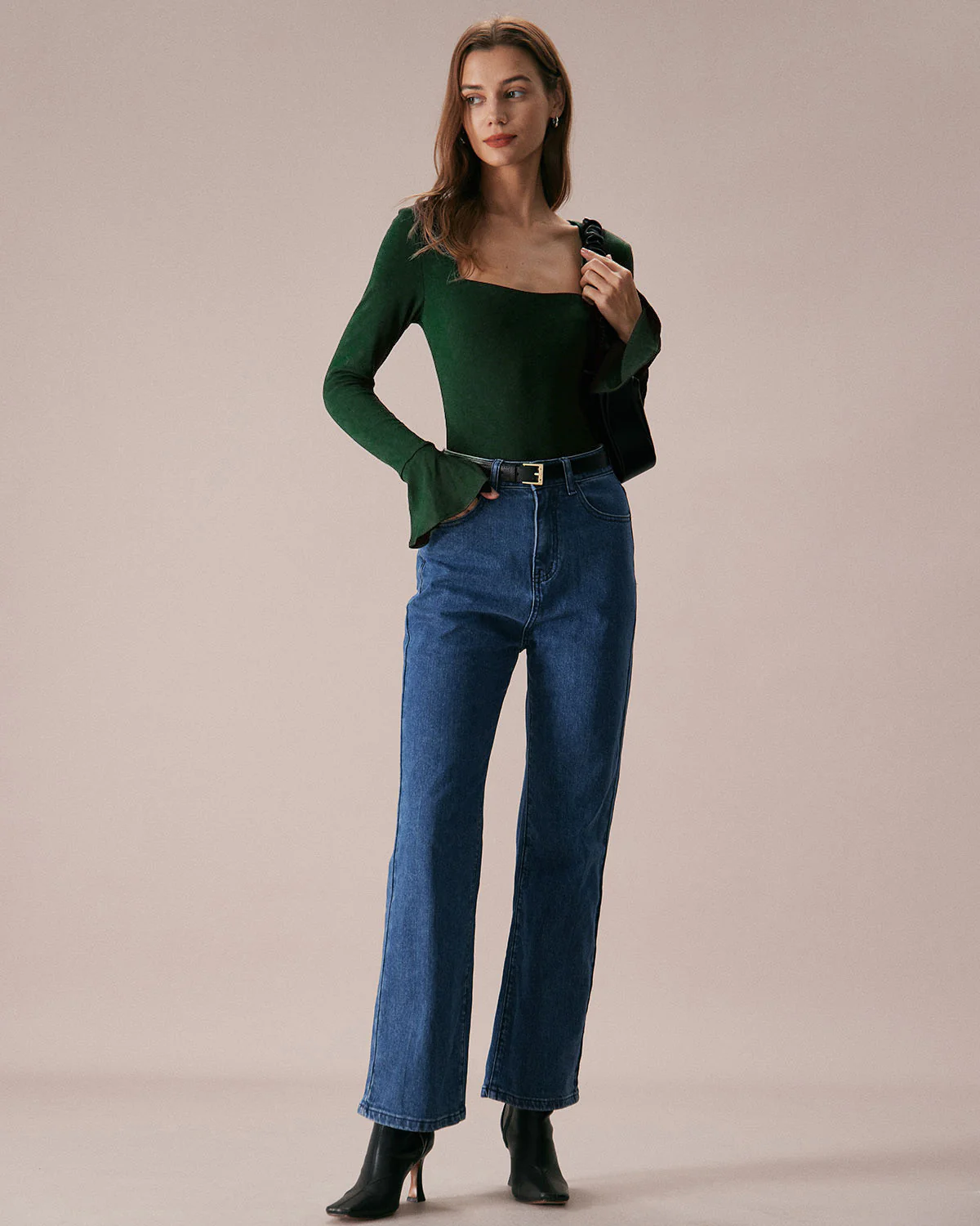 Green Ribbed Knit Bell Sleeve Tee - Image 8