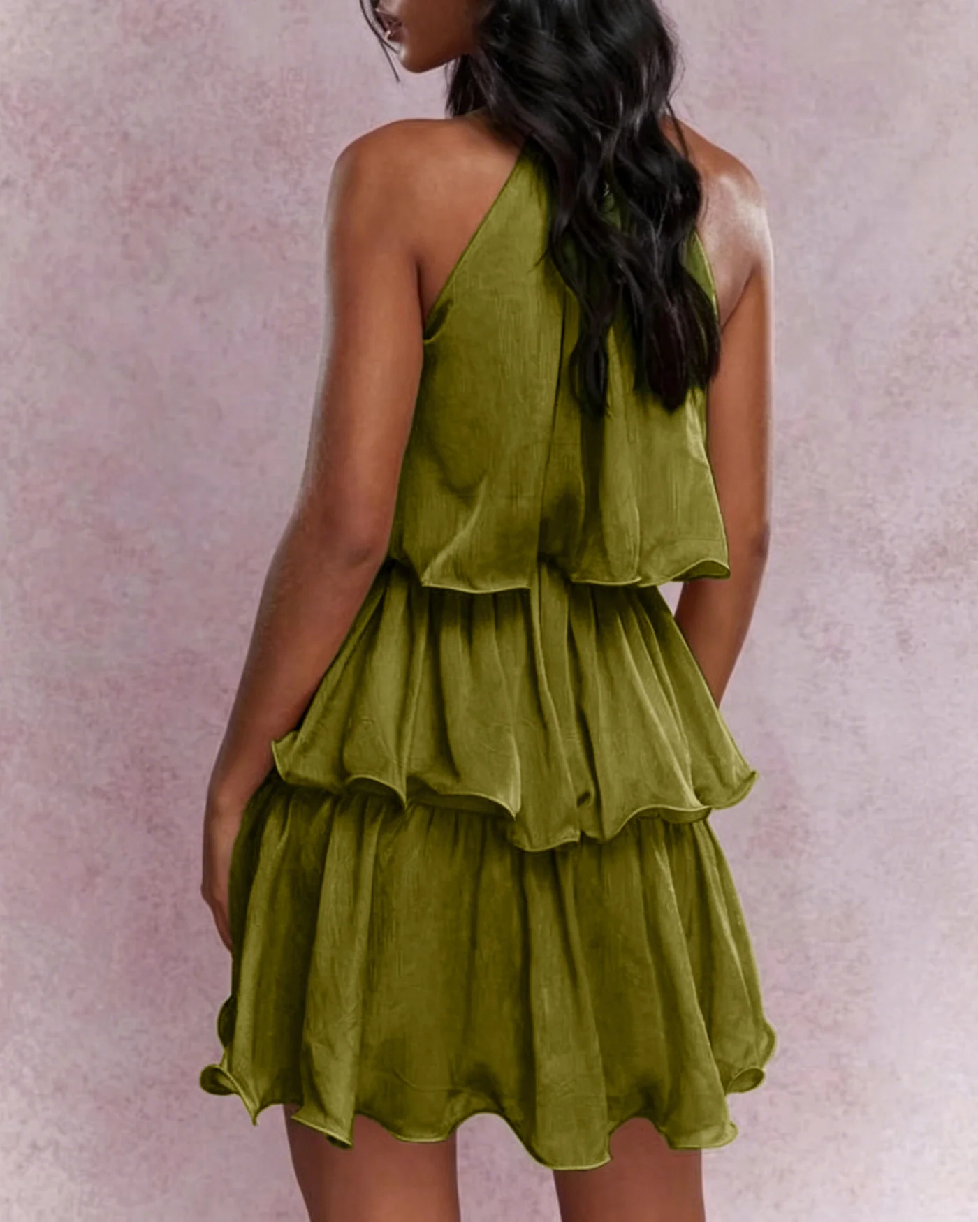 Green Round Neck Flowy Mini Dress - Image 4