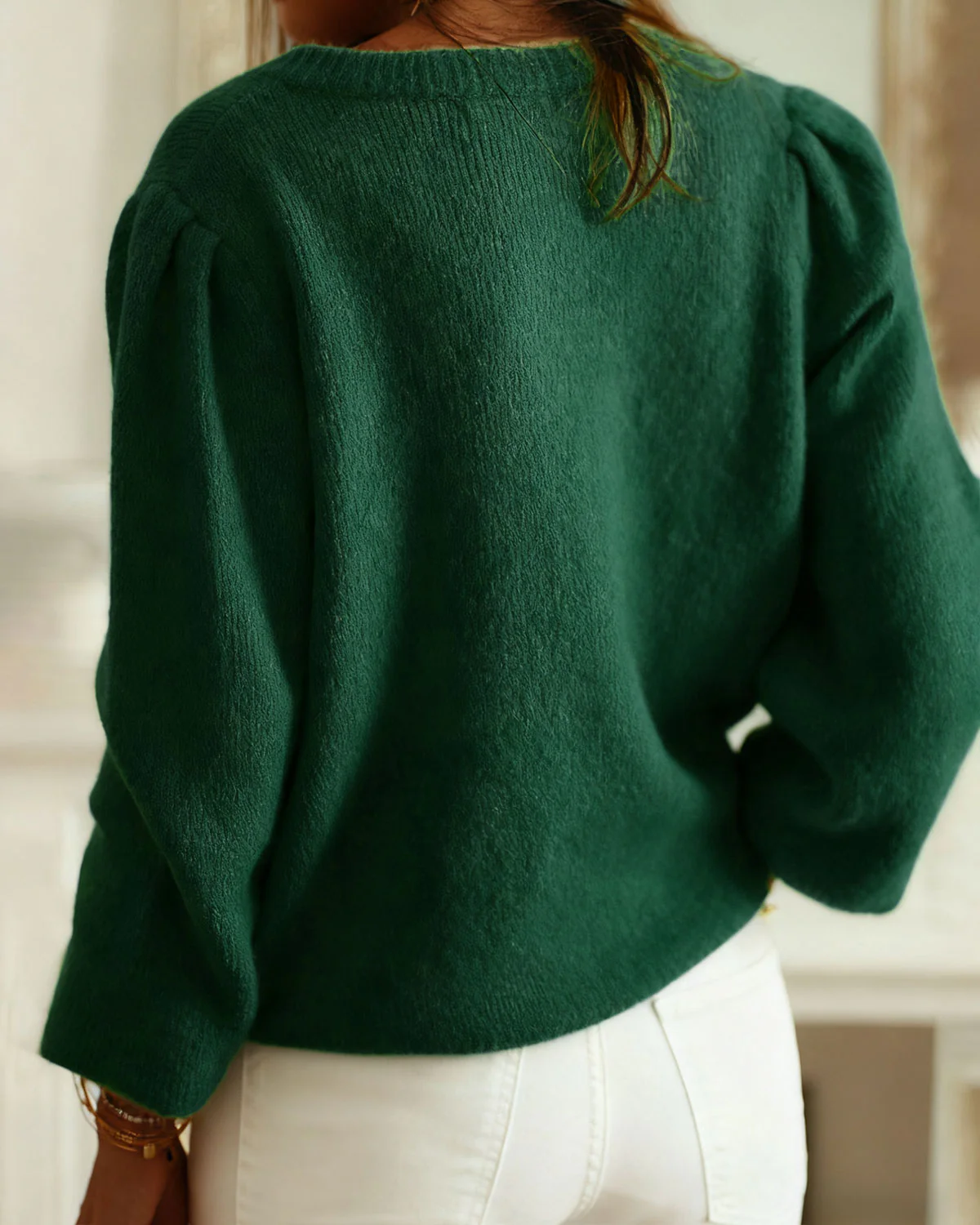 Green Round Neck Knit Cardigan - Image 4