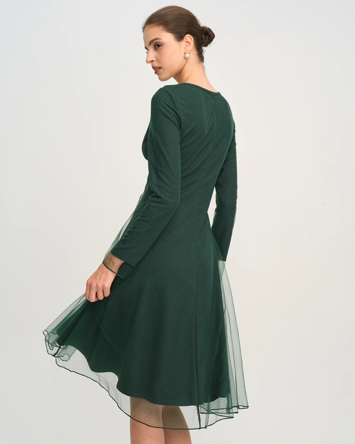 Green Round Neck Knit Mesh Midi Dress - Image 5