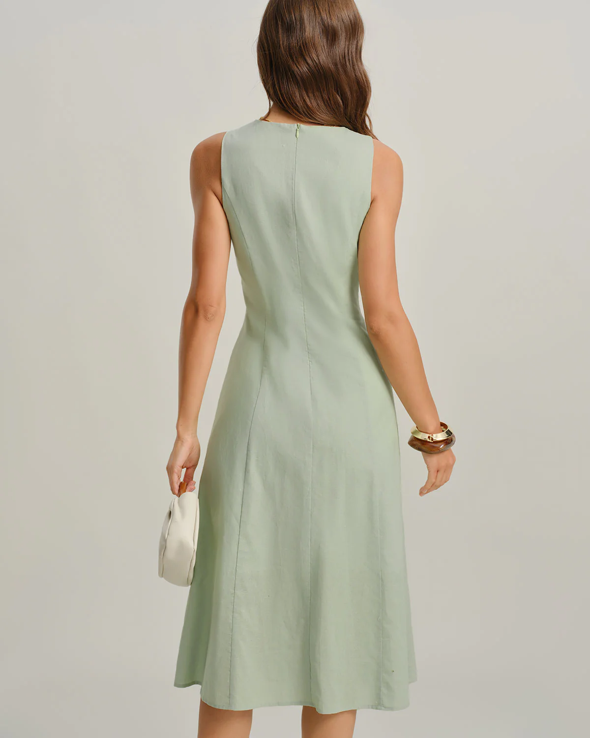 Green Round Neck Sleeveless Midi Dress - Image 3