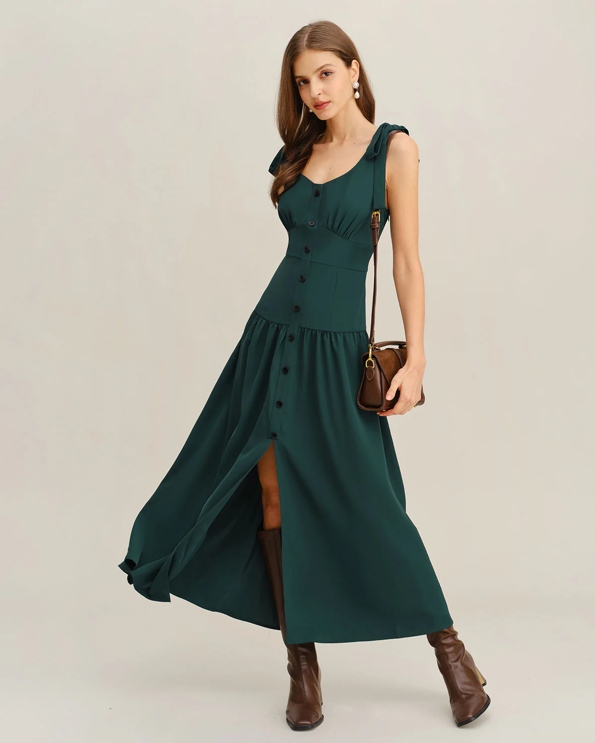 Green Ruched A-Line Sleeveless Maxi Dress - Image 4