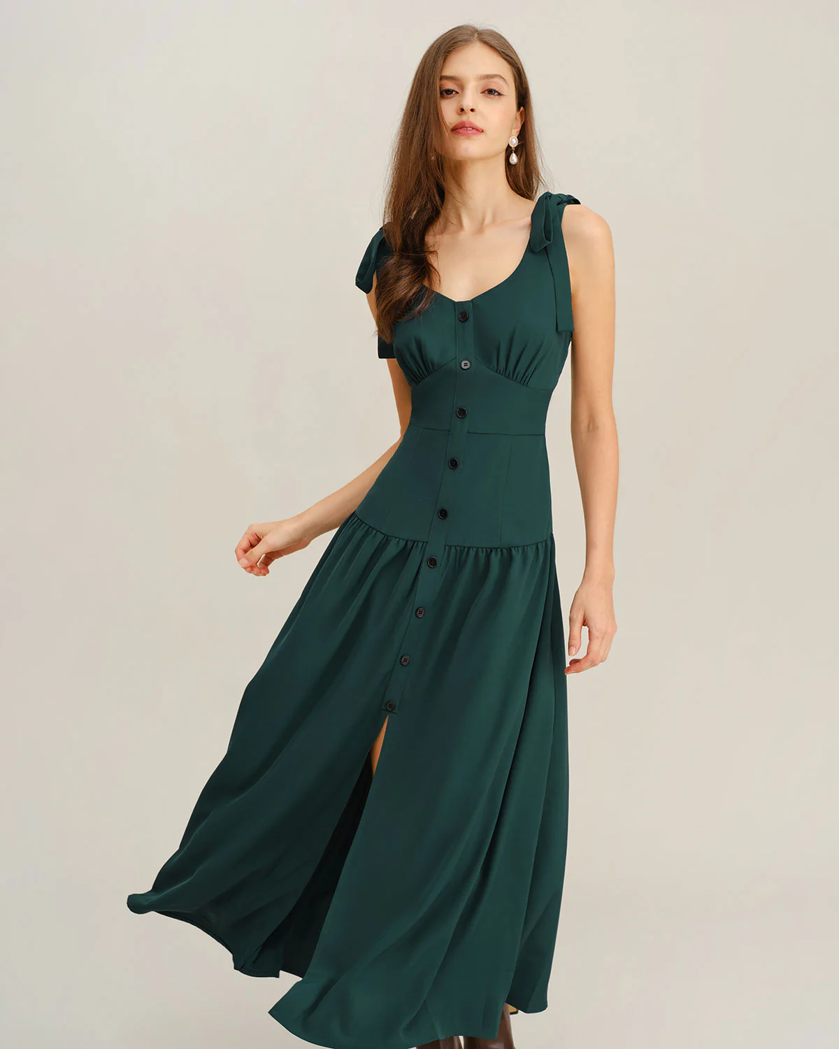 Green Ruched A-Line Sleeveless Maxi Dress - Image 5