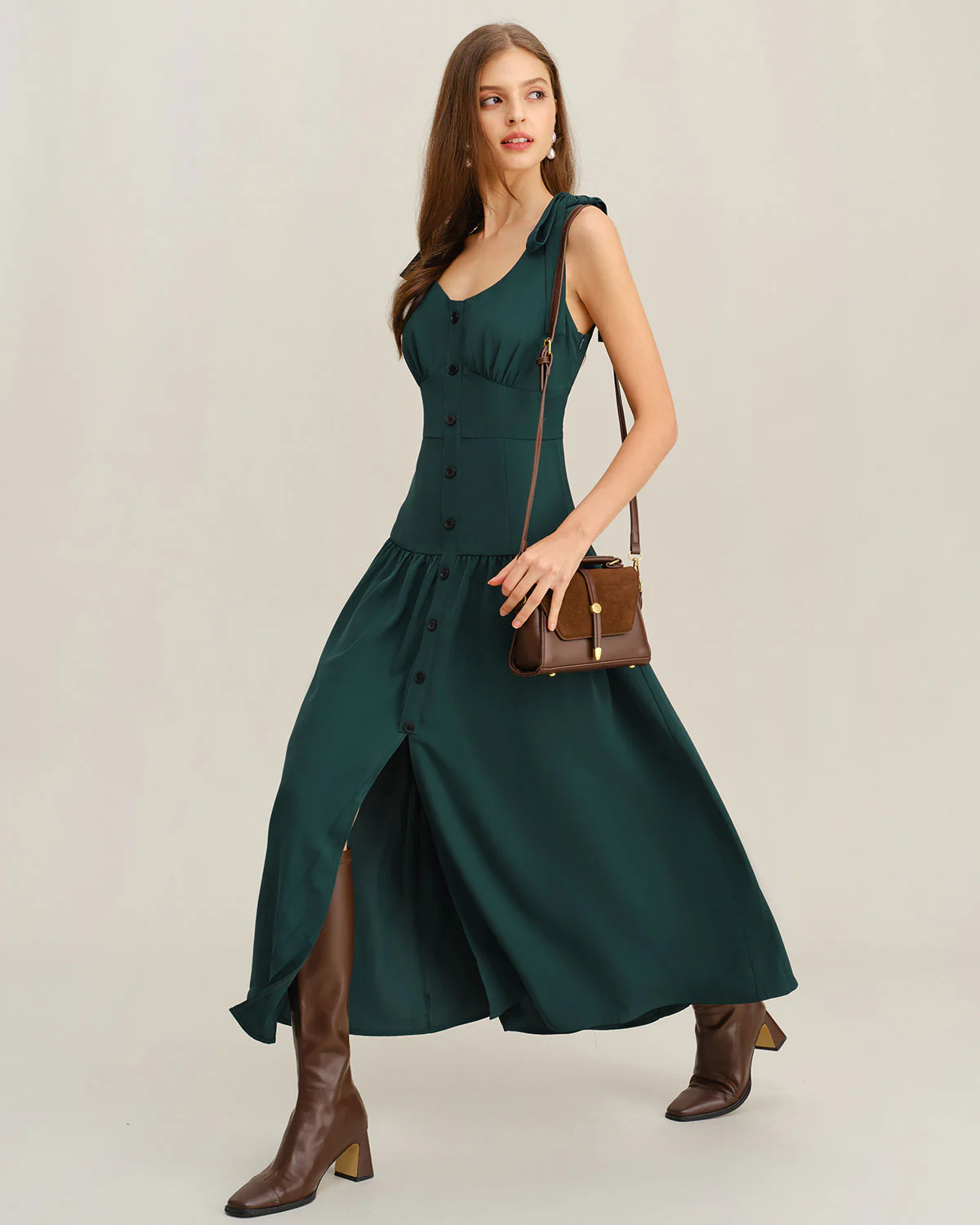 Green Ruched A-Line Sleeveless Maxi Dress - Image 6