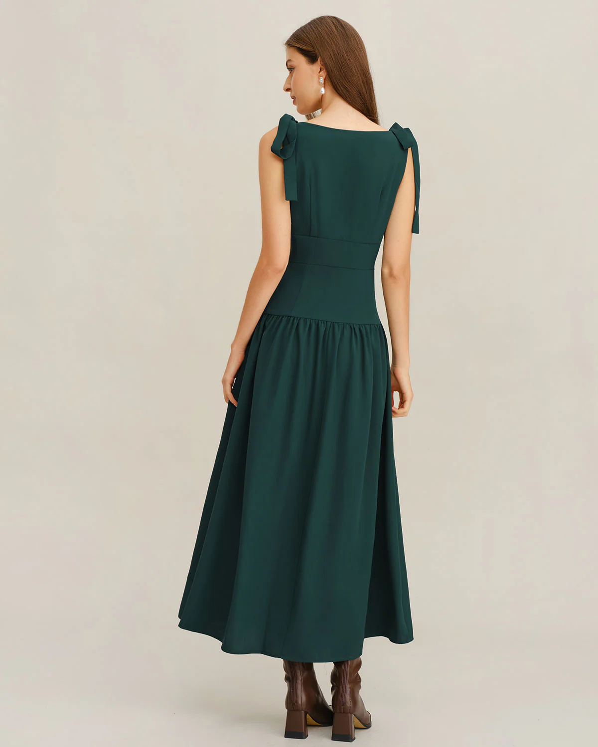 Green Ruched A-Line Sleeveless Maxi Dress - Image 7