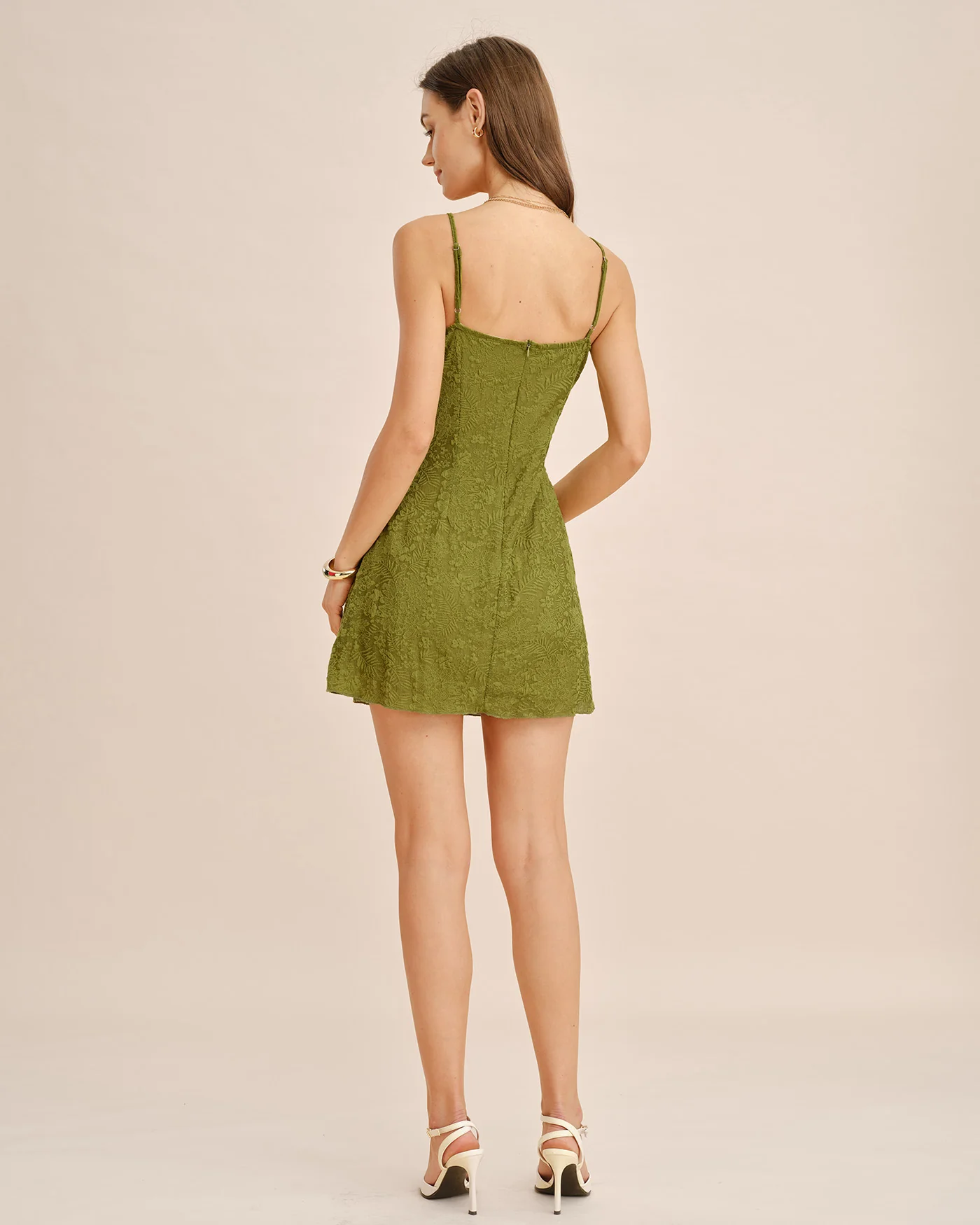 Green Ruched A-Line Slip Mini Dress - Image 5