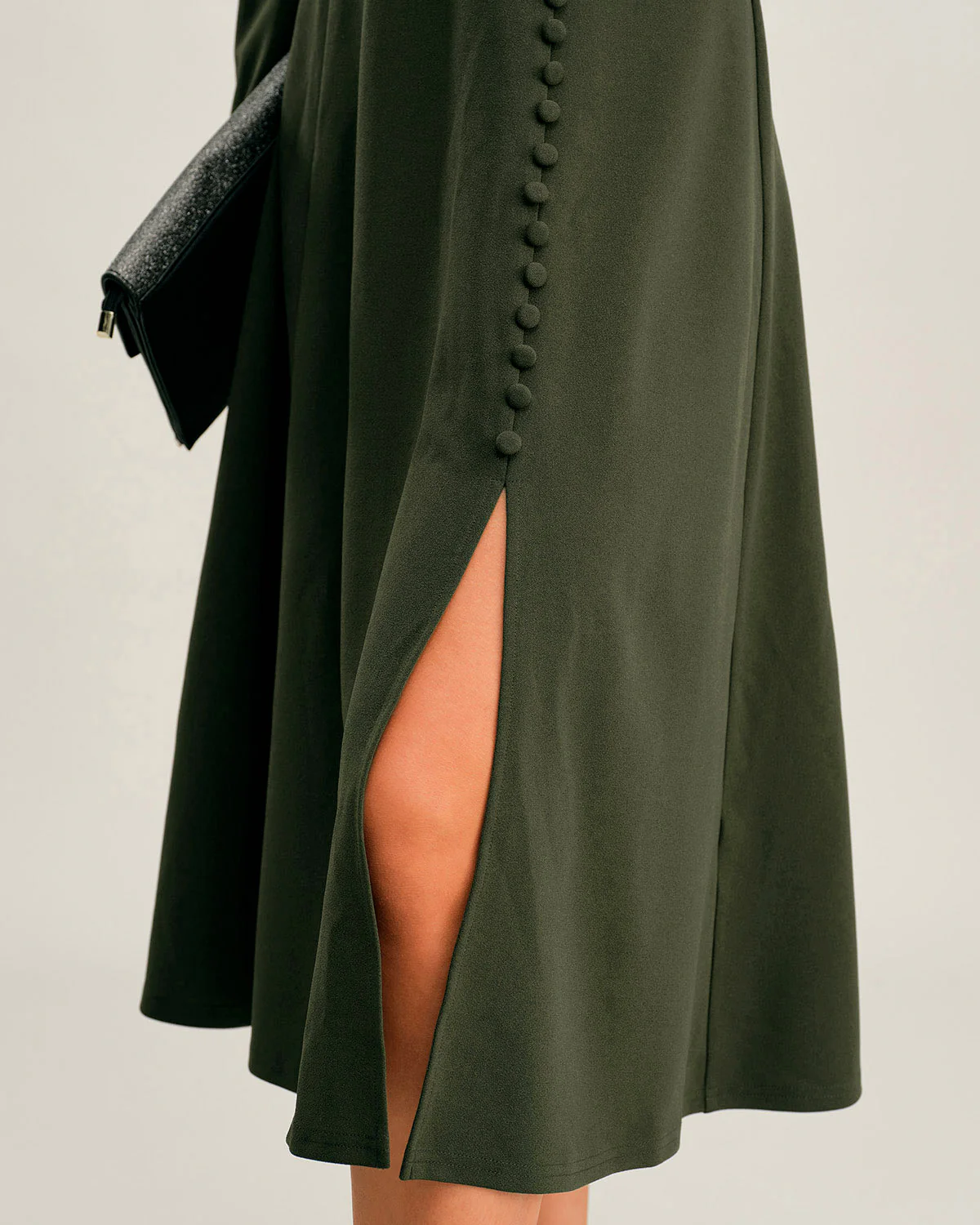 Green Ruched A-Line Slit Midi Dress - Image 2