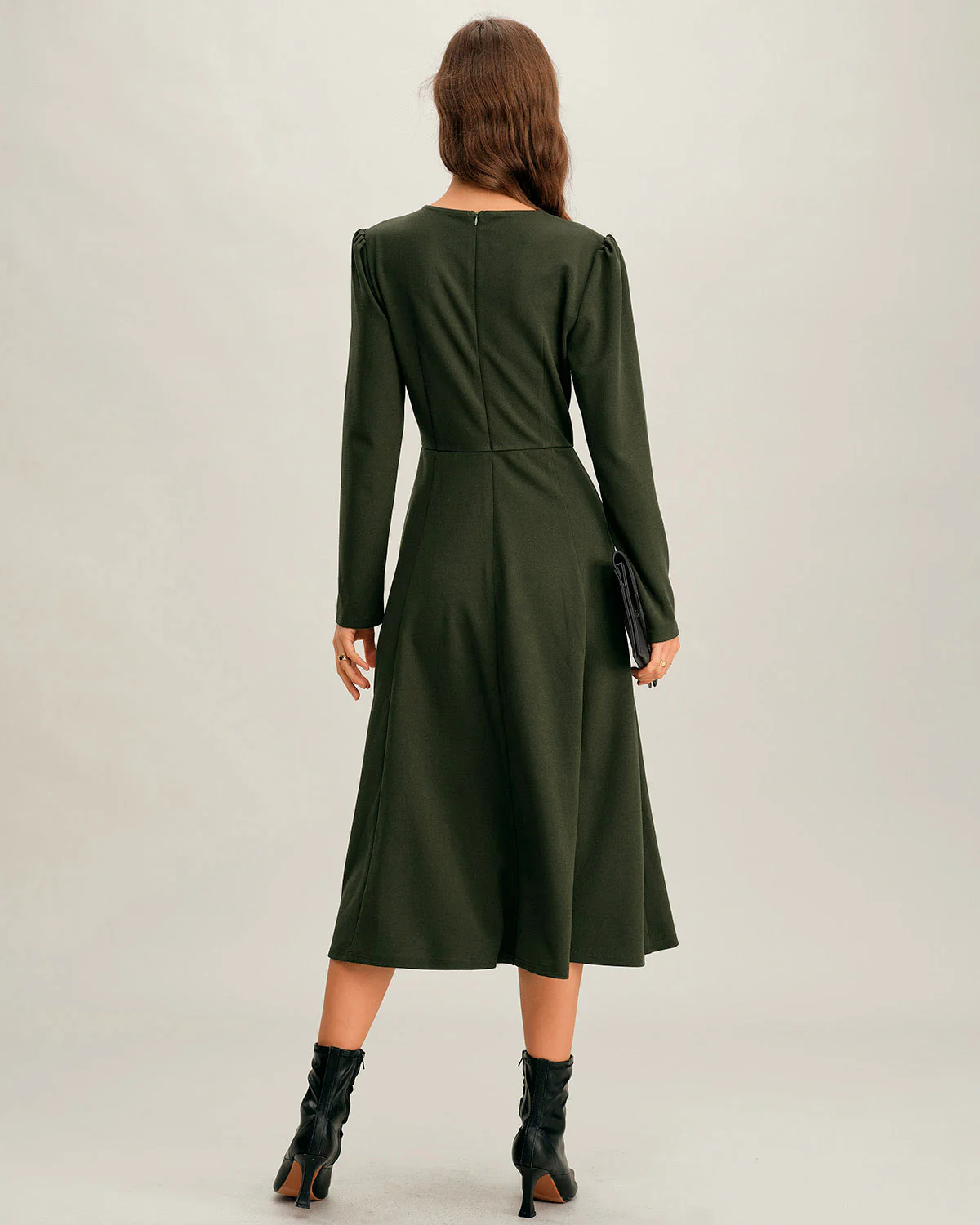 Green Ruched A-Line Slit Midi Dress - Image 6
