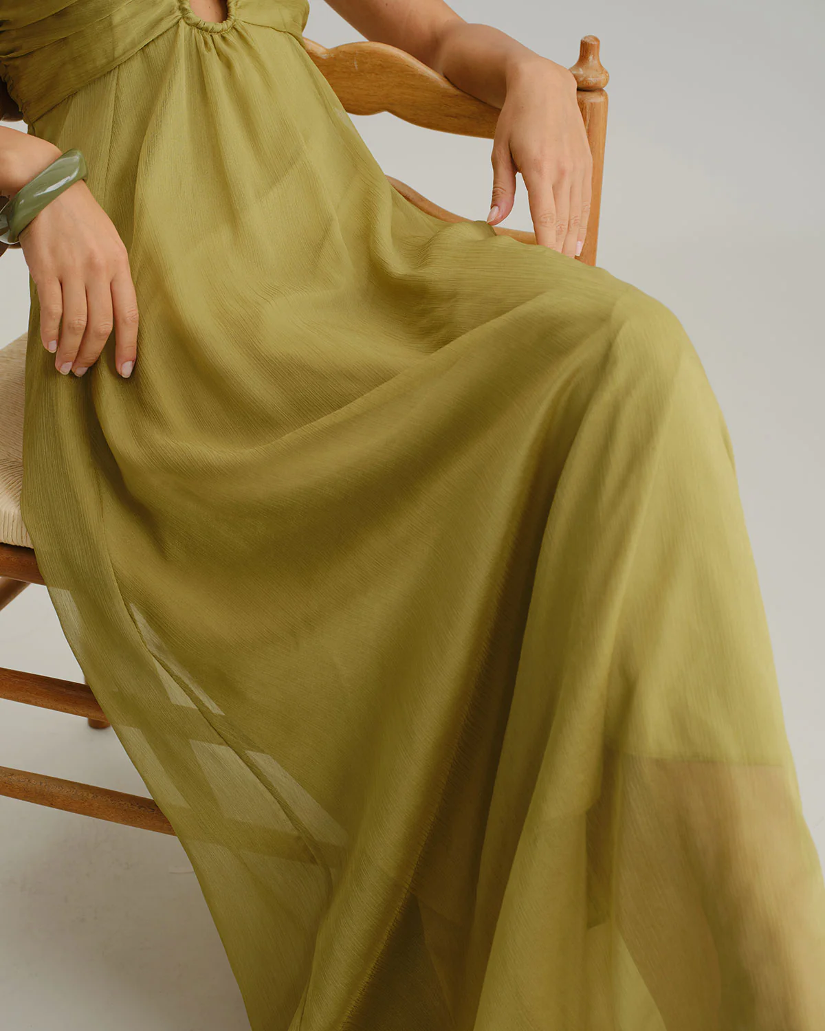 Green Ruched Slip Maxi Dress - Image 2