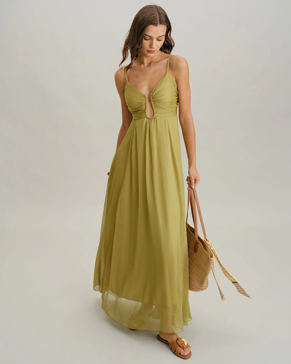 Green Ruched Slip Maxi Dress - Image 4