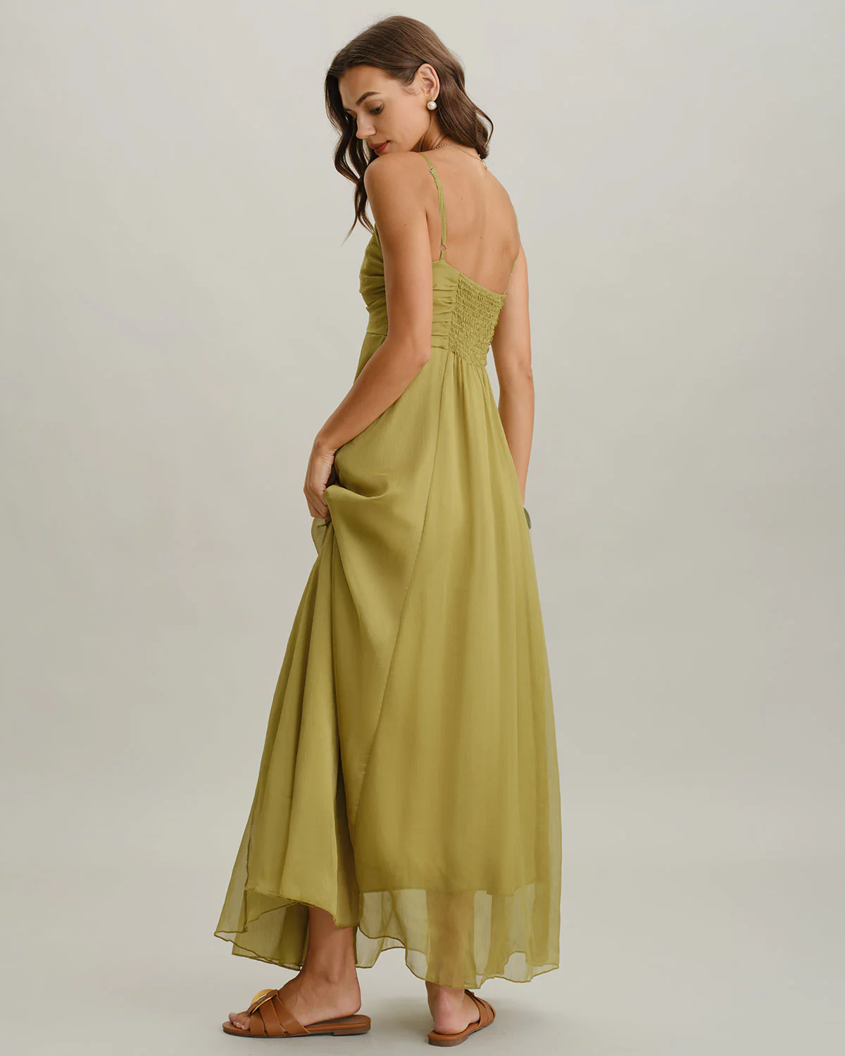 Green Ruched Slip Maxi Dress - Image 5