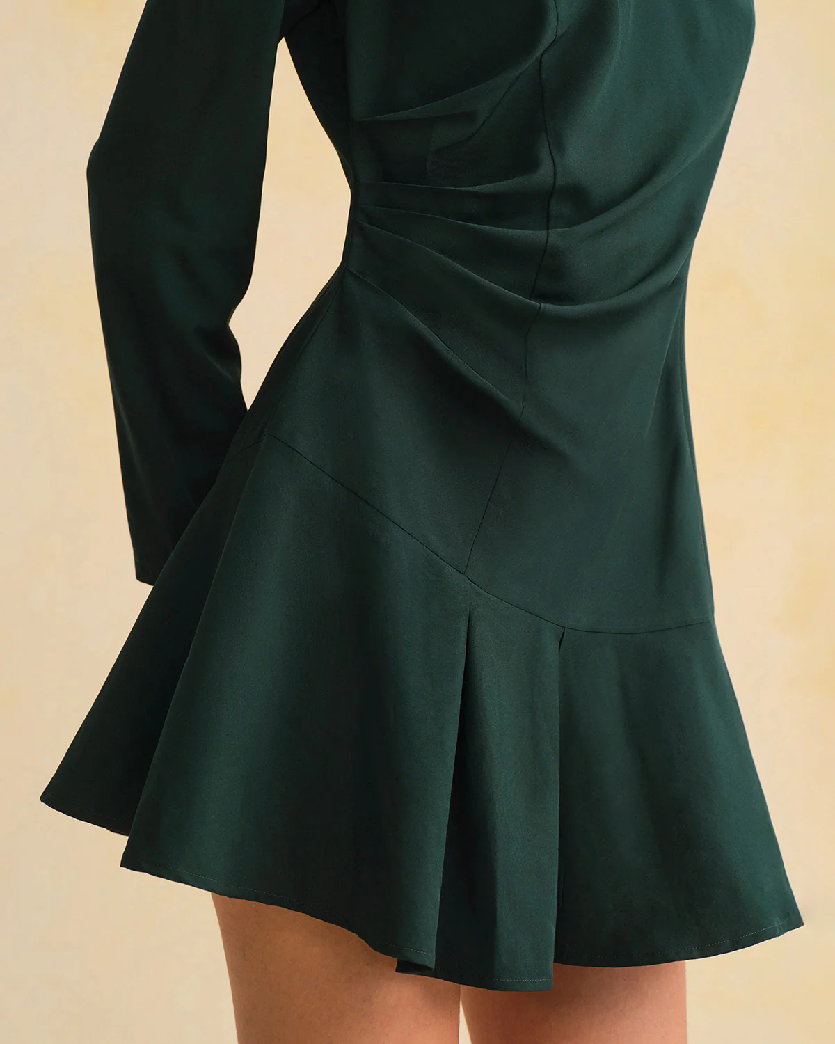 Green Ruched V Neck Mini Dress - Image 2