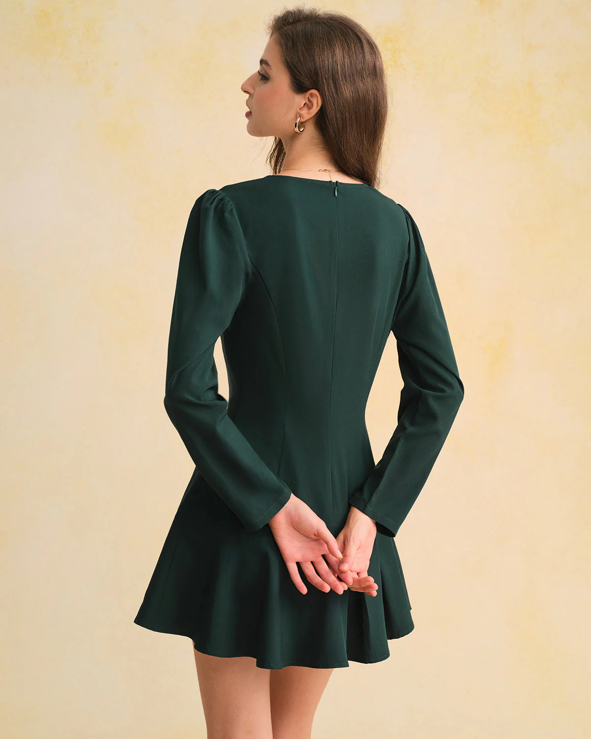Green Ruched V Neck Mini Dress - Image 3