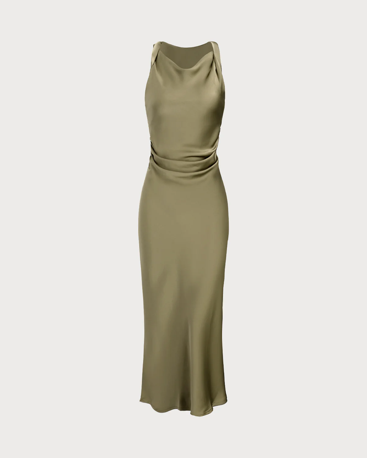 Green Satin Boat Neck Slip Midi Dress - Image 6