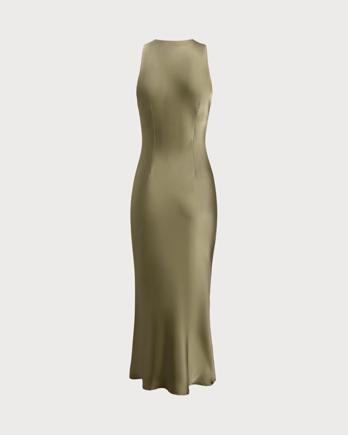 Green Satin Boat Neck Slip Midi Dress - Image 9